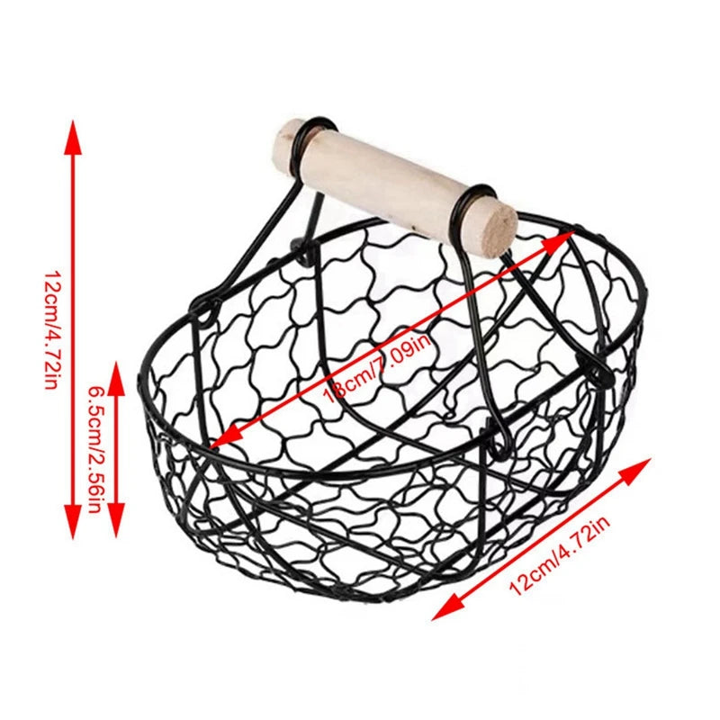 Metal Wire Basket with Wood Handle Decorative Serving Basket for Bread Food Fruit Egg Home Organizer Kitchen Storage Fruit Bins