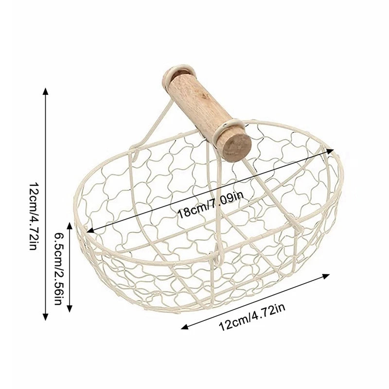 Metal Wire Basket with Wood Handle Decorative Serving Basket for Bread Food Fruit Egg Home Organizer Kitchen Storage Fruit Bins