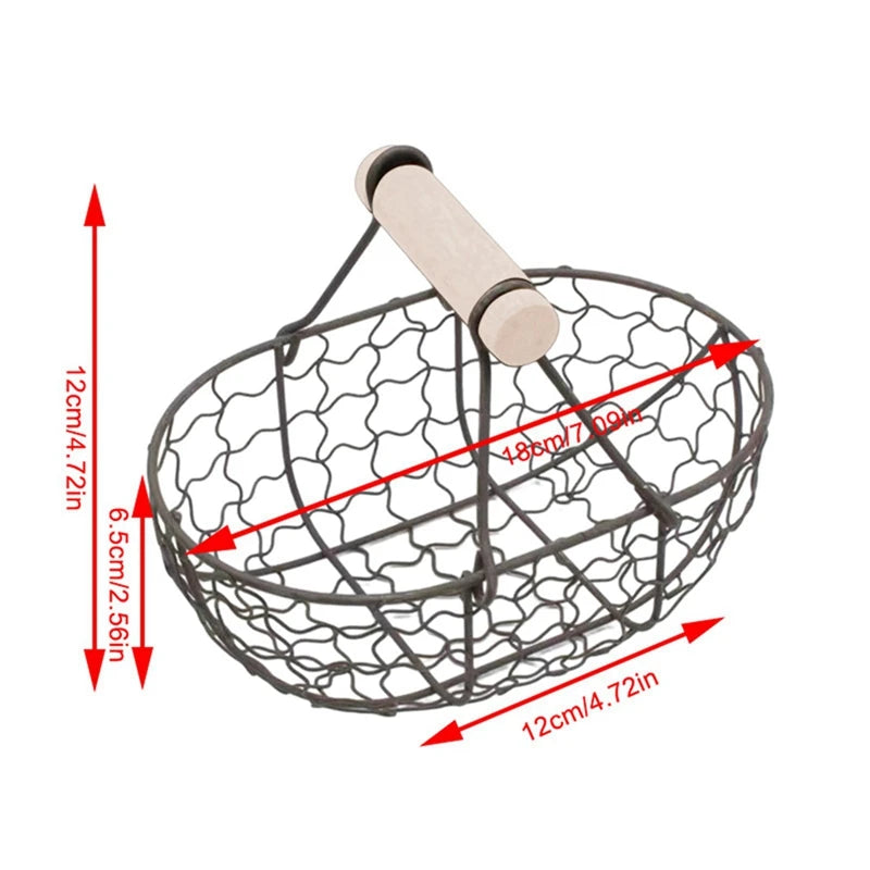 Metal Wire Basket with Wood Handle Decorative Serving Basket for Bread Food Fruit Egg Home Organizer Kitchen Storage Fruit Bins
